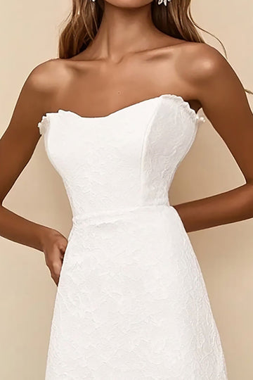 White A Line Strapless Lace Graduation Dress